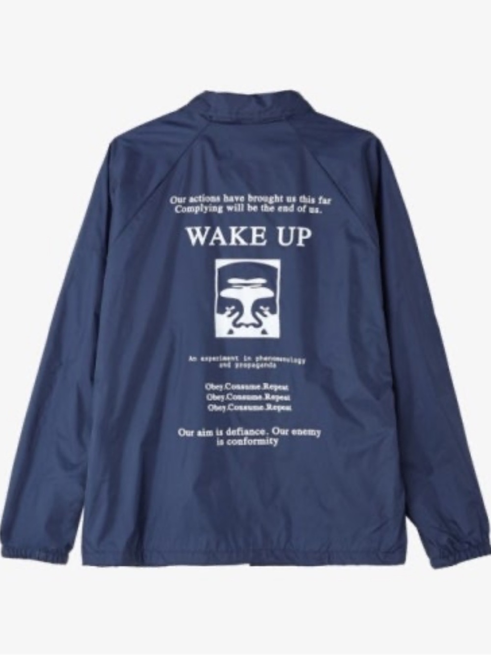 Obey "Wake up" Navy Blue Coach Jacket Size Large